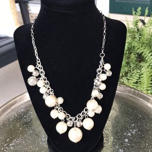 Body Central Statement Necklace 18” Pearl Silver
